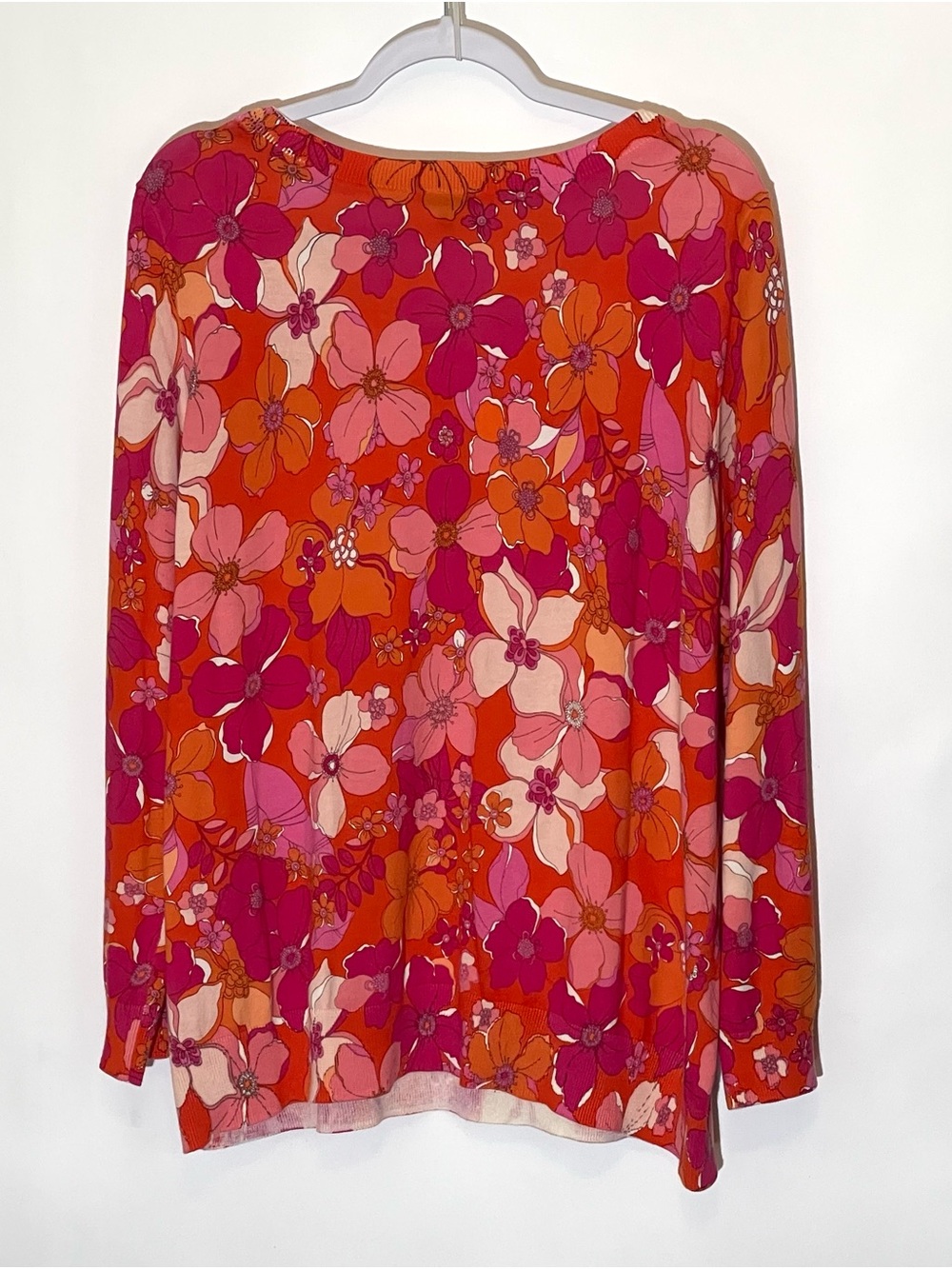 NWT Talbots Tossed Flowers Pink Orange Retro Floral Cotton Blend Sweater 2XL - Picture 5 of 8